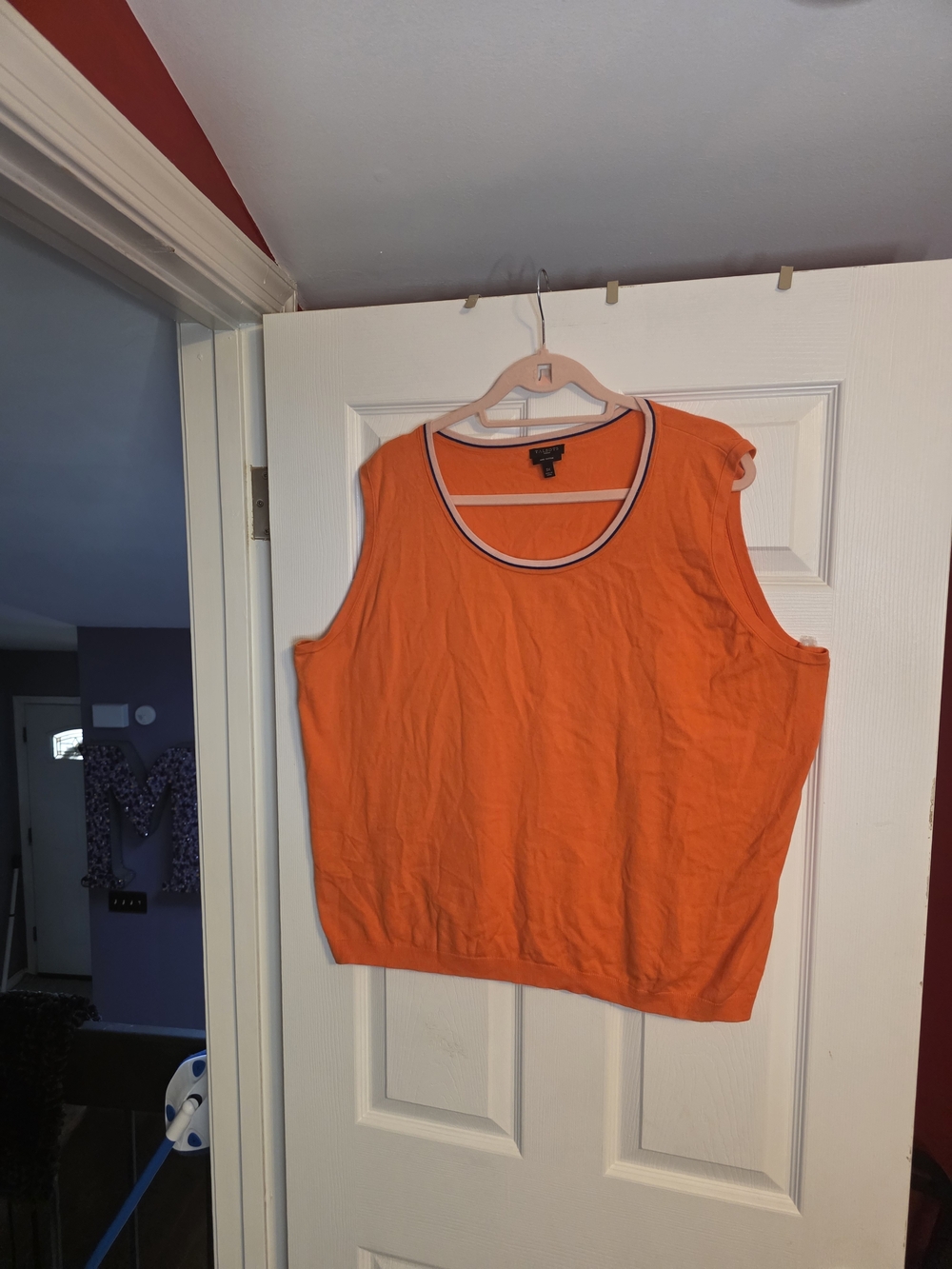 Talbots Bright Orange Sleeveless Knit Tank with Contrast Trim